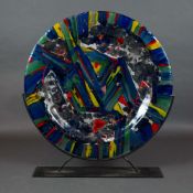 Kaleidoscopio Italian Art Glass Platter with Stand in Abstract Design