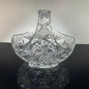 American Brilliant Period Style Hand Cut Crystal Basket with Starburst Design