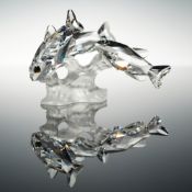 Swarovski Silver Crystal Three South Sea Fish Figurine with Box
