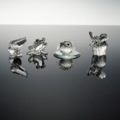 4pc Swarovski Silver Crystal Animal Figures Including Elephant, Pelican, Fish, and Frog
