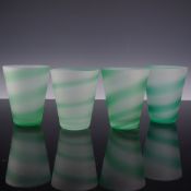 4pc Frosted Glass Tumblers with Green Spiral Stripe