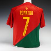 Cristiano Ronaldo Autographed Portugal National Team 2022-23 Nike Replica Home Jersey with The Dugou