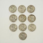 A Collection of US 90% Silver Walking Liberty Half Dollars