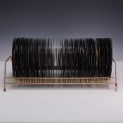Set of 60 1960s-1970s 45 RPM Vinyl Records with Metal Wire Display Rack