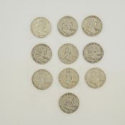 Ten US Ben Franklin Silver Half Dollars, 1952-1963