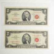 Two 1963 US Two Dollars Red Seal Star Notes