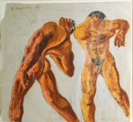Ottorino Mancioli (Italian 1908-1990), Oil on Paper, Male Nudes, Signed