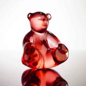 Baccarat Rose Lead Crystal Spinning Bear Figurine with Original Box