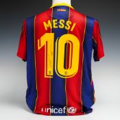 Lionel Messi Signed FC Barcelona 2020-21 Home Soccer Jersey with A1 Sporting Memorabilia COA