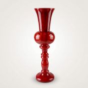 Makora Krosno Polish Monumental Ruby Red Art Glass Stemmed Trumpet Vase