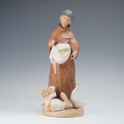 Lladro Gres Porcelain Figurine Farmyard Grace 01012204, Signed