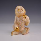 Herend Small Porcelain Sitting Gorilla Figurine in Yellow Fishnet Pattern