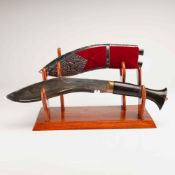 Nepalese Kukri Dagger with Velvet and High-Silver Alloy Scabbard and Display Stand