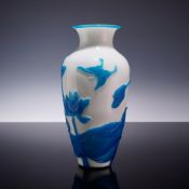 Chinese Peking Style Blue and White Cameo Glass Overlay Vase