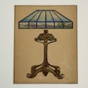 Angelo Comolli (Italian, 1863-1949), Art Nouveau Table Lamp Design, Watercolor and Ink, 1911