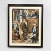 Signed Hank Virgona (American, 1929-2019) 'Courtroom Scene'