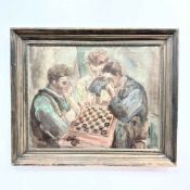Maurice Sievan (American, 1898-1981) Checkers Game Watercolor on Canvas