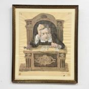 Hank Virgona (American, 1929-2019), Courtroom Scene with Judge, Mixed Media on Paper, 1974