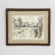 Frank Tregarthen "Brock" Brokenshaw (American, 1912-2004) Framed Village Landscape Watercolor on Pap