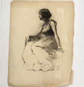 Angelo Comolli (1863-1949), Seated Woman, Original Drawing on Paper, ca. 1911-1913