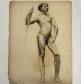 Angelo Comolli (Italian, 1863-1949), Standing Male Nude with Staff, 1912