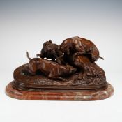 Pierre-Jules Mene French Bronze Sculpture Dogs Chasing Rabbit
