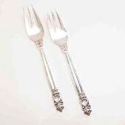 2pc George Jensen Sterling Silver Salad Forks, Acorn