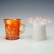 Two Pieces of American Decorative Glass Including a Northwood Singing Birds Mug and a Ruffled Milk G