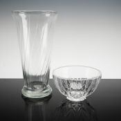 2pc Clear Cut Glass Bowl and Vase