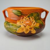 Roseville Pottery Brown Jardiniere, Water Lily