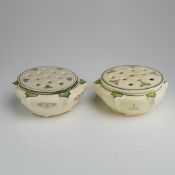 Pair of Roseville Pottery Creamware Flower Frog Bowls