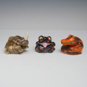 3pc Kevin Francis Ceramic Face Pots, Rhinoceros Frog and Alligator