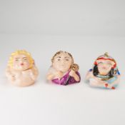 3pc Kevin Francis Ceramic Face Pots Cupid, Julius Caesar, and Cleopatra