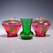 Three Gilt Decorated Glass Vases including Gilford Pink Examples