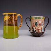 Two Royal Doulton Earthenware Vessels Including a Windmill Landscape Pitcher and a Pottery in the Pa