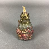 Victorian Style Miniature Molded Glass Rose Pattern Oil Lamp