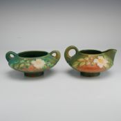 Roseville Pottery Creamer and Sugar Bowl Set, White Rose