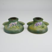 Pair of Roseville Pottery Candleholders, Freesia