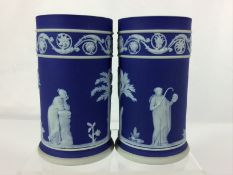 Pair of Wedgwood Cobalt Blue Jasperware Spill Vases