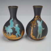 Pair of Wedgwood Black Basalt Enameled and Gilded Vases, Brownies