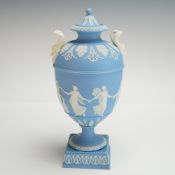 Wedgwood Pale Blue Jasperware Lidded Vase, Dancing Hours