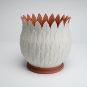 Wedgwood by Paul Harper Pink Jasperware Vase with Hand-Carved Leaf Overlay