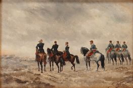 Georges Hyon (French, 1840-1913), 'French Cavalry in a Winter Landscape', (Signed)