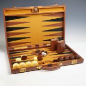 Aries Mexico Pigskin Leather Travel Backgammon Set