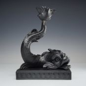 Wedgwood Black Basalt Dolphin Candlestick