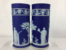 Pair of Wedgwood Cobalt Blue Jasperware Spill Vases