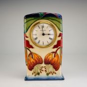 Moorcroft Pottery Mantel Clock, Anna Lily
