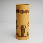 Wedgwood Primrose and Chocolate Jasperware Cylindrical Spill Vase
