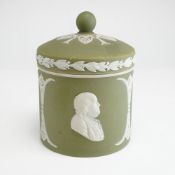 Wedgwood Sage Green Jasperware Lidded Jar with American Portrait Medallions