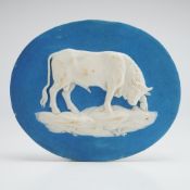 Wedgwood and Bentley Blue Solid Jasperware Oval Medallion, Bull